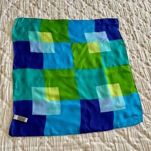 Vintage Elaine Gold‎ 100% Silk Geometric Blue Green Yellow